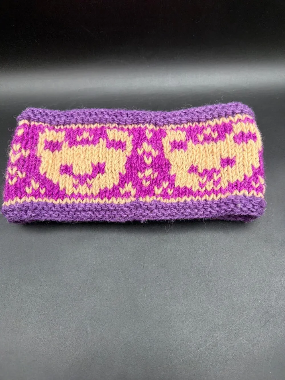 Lakhays 100% Wool Teddy Bear Knit Headband Ear Warmer Fleece Lined Nepal Purple